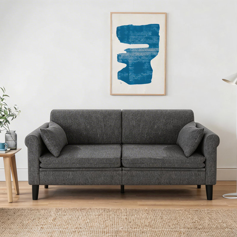 Canapé-lit convertible W-6-en-1 Zhania, H 31,29 po x l 75,39 po x P 32,88 po - bras rond, Gris foncé