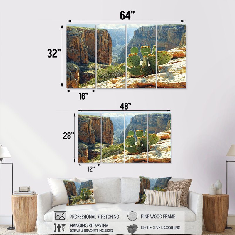 Arizona Cactus at the Canyons Edge I - Floral Cactus Wall Art - ensemble de décorations murales traditionnelles, 4
