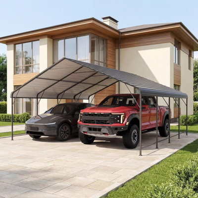 Abri de voiture en métal robuste - Abri de garage extérieur avec toit et cadre en acier
