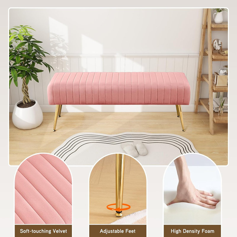 Rodjanae Velvet with Upholstery Bench, Pink