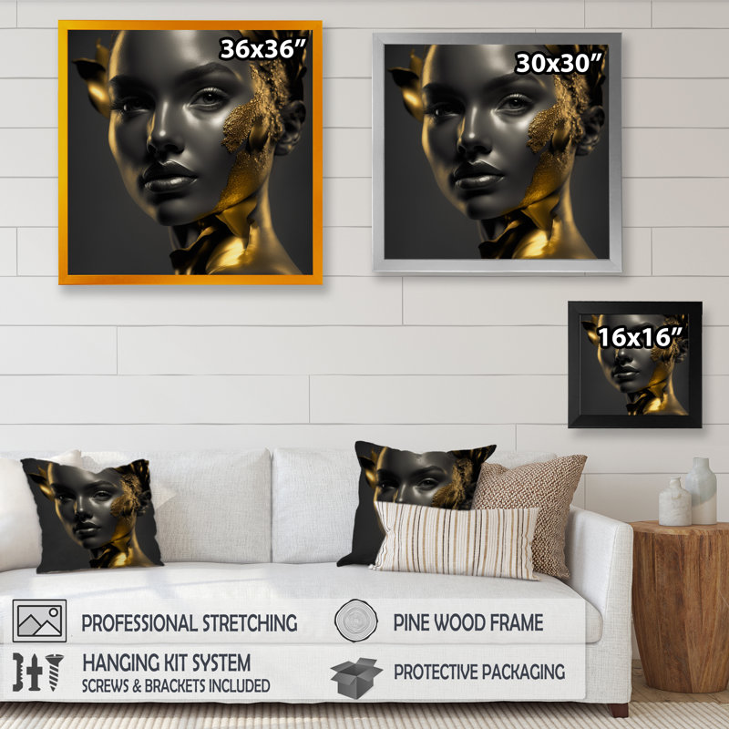 «Avera Black and Gold Elegance V», reproduction sur toile, Impression noire sur toile encadrée, H 16 po x l 16 po x P 1 po