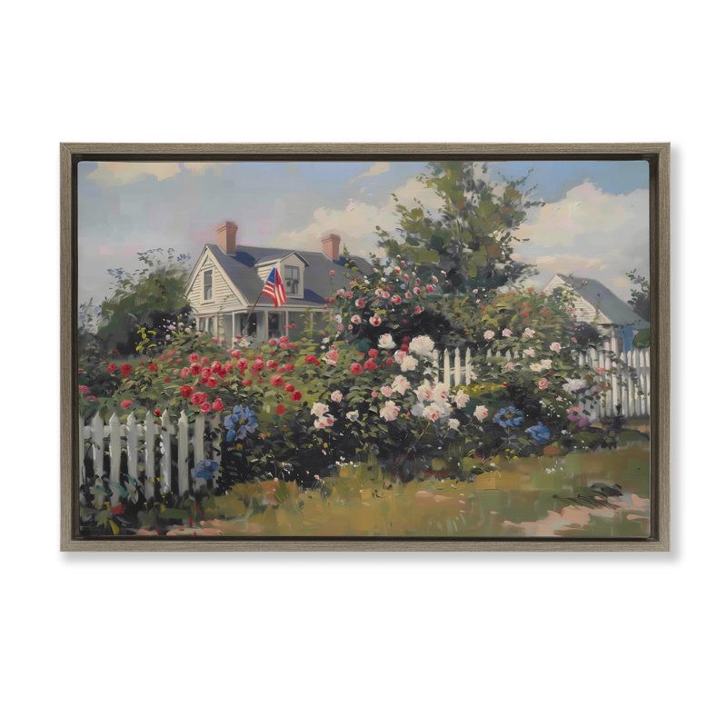  Patriotic Cottage Garden Framed Floater Canvas by Arlington Prints, Montalcino Elm Floater Frame, 17" H x 25" W