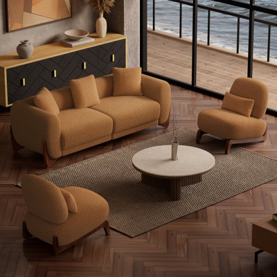 3 Piece Living Room Set,  Minimalist Faux Shearing Upholstered Sofa And Accent Chair For Living Room And Apartment