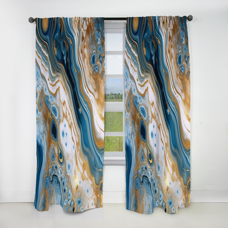 Blue and White Marble Dreams - Rideau occultant abstrait - 1 panneau, L 52 po x L 63 po