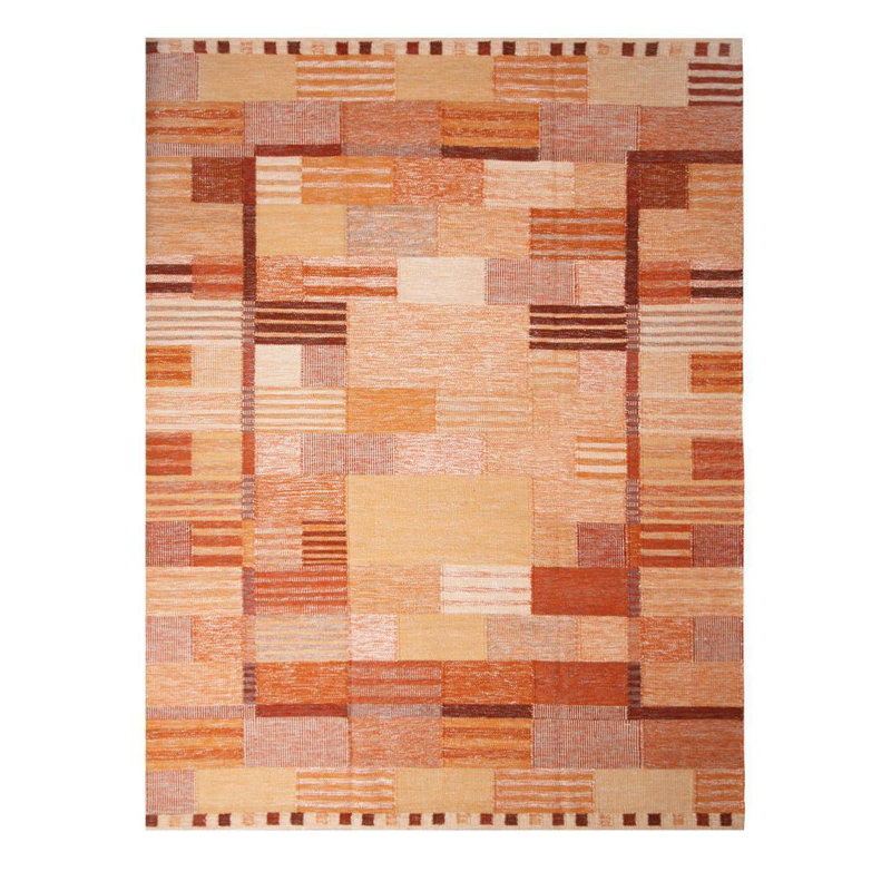 Rug & Kilim’S Scandinavian Inspired Peach And Brown Wool Kilim Rug, Rectangle 12' x 16'