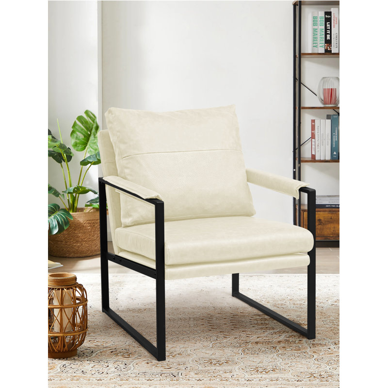 Chaise d'appoint rembourrée moderne avec structure en métal, Mélange de polyester gruau
