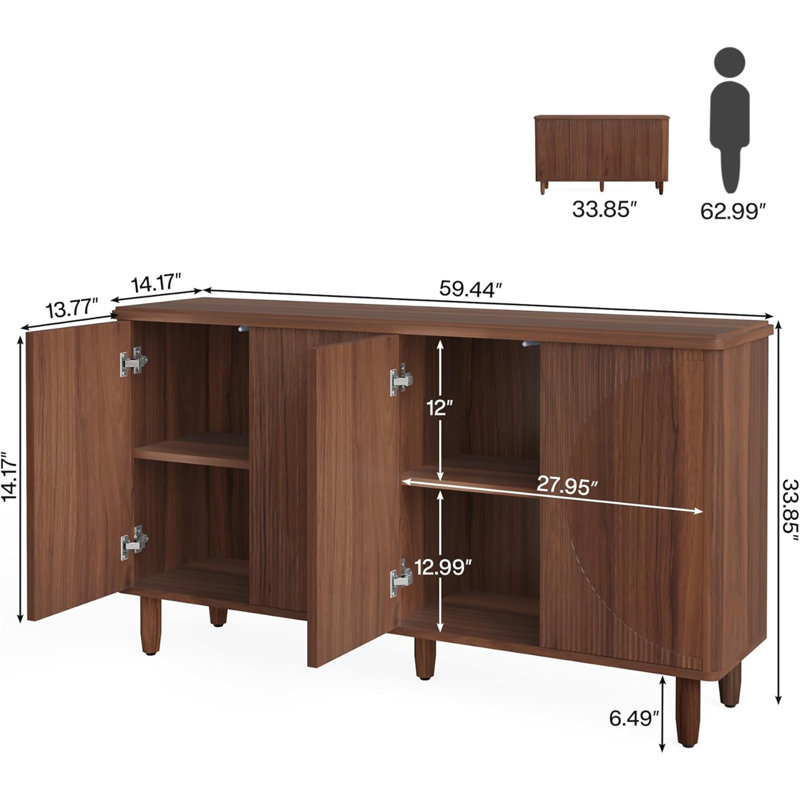 Buffet 59,74 "moderne rustique brun avec rangement, Brun rustique