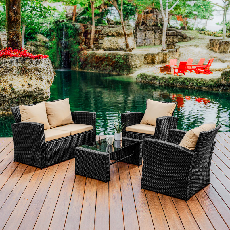 Ensemble de conversation d'extérieur de qualité supérieure pour 4 personnes avec coussins Aymelia, Beige/gris