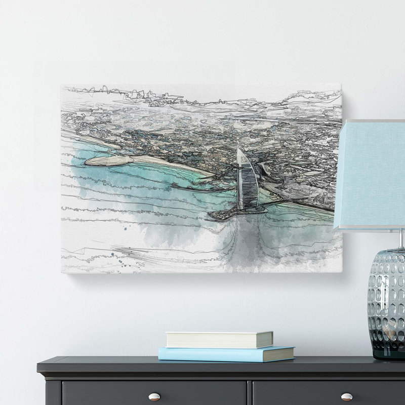 Burj Al Arab Hotel Dubai Skyline in Abstract - Wrapped Canvas, 35cm H x 50cm W x 3cm D