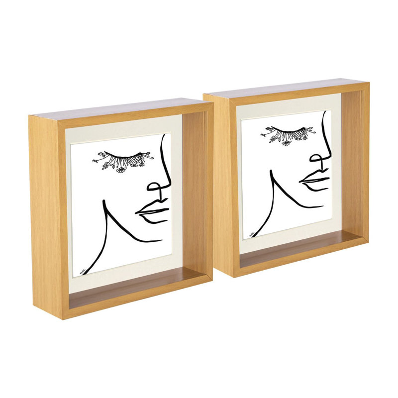 Nicola Spring - 3D Deep Box Photo Frames, 13cm x 13cm, Light Wood/Ivory