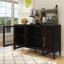 Wood Storage Cabinet With Three Tempered Glass Doors And Adjustable Shelf