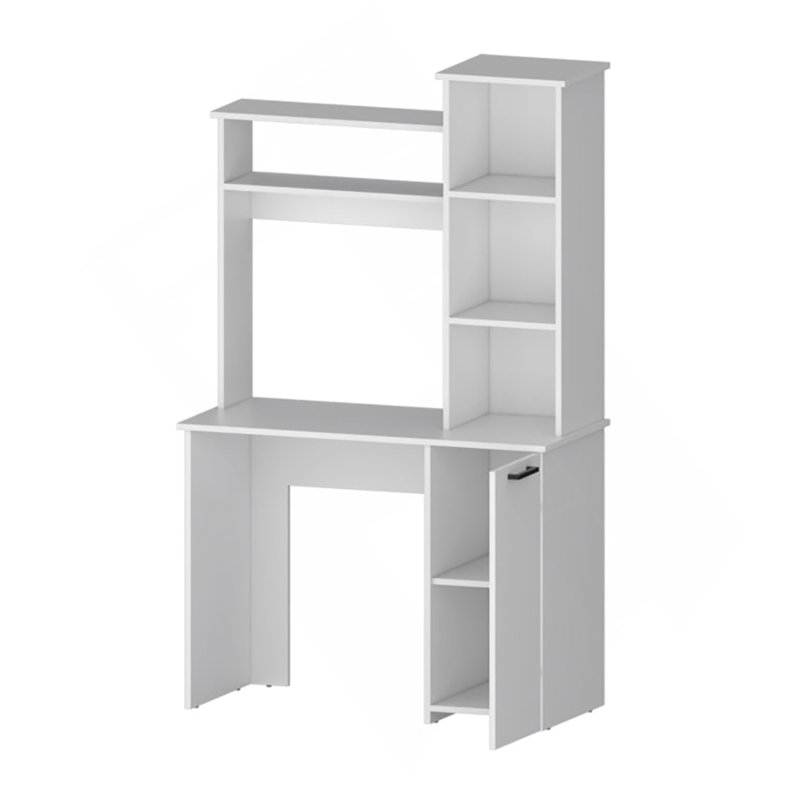 Bureau d'ordinateur blanc avec tablettes de rangement à 3 niveaux, Blanc