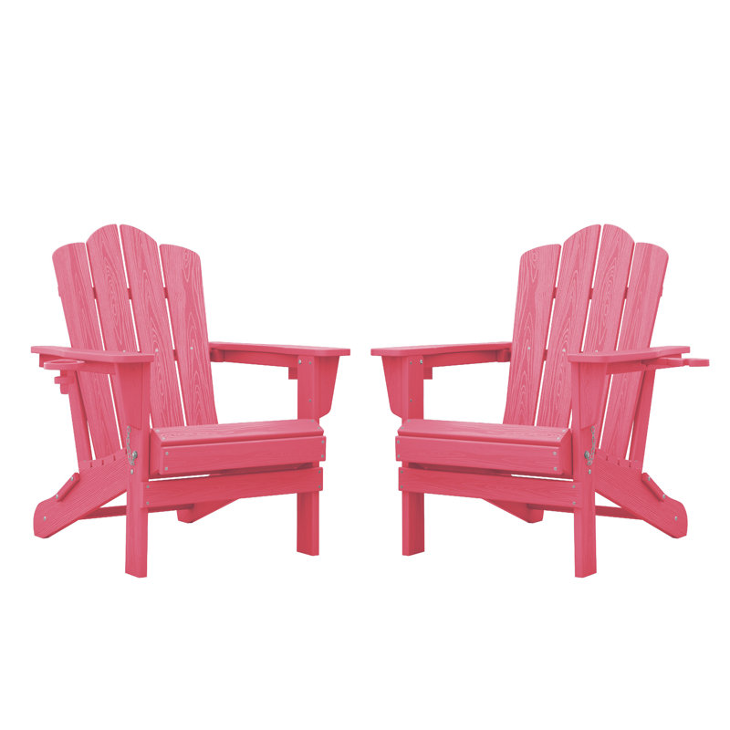 Ayanda HDPE Folding Adirondack Chair With Dual Cup Holder(Set Of 2), Pink