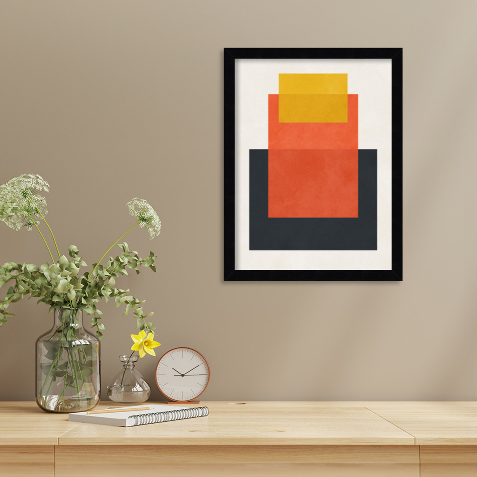Overlapping Geometry 10 Print, Brown/Orange, Black, 17" H x 13" W