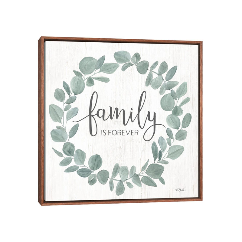 Family Forever Eucalyptus Wreath by Kate Sherrill - Print on Canvas, 93.98 cm H x 93.98 cm W, Brown Floater Frame
