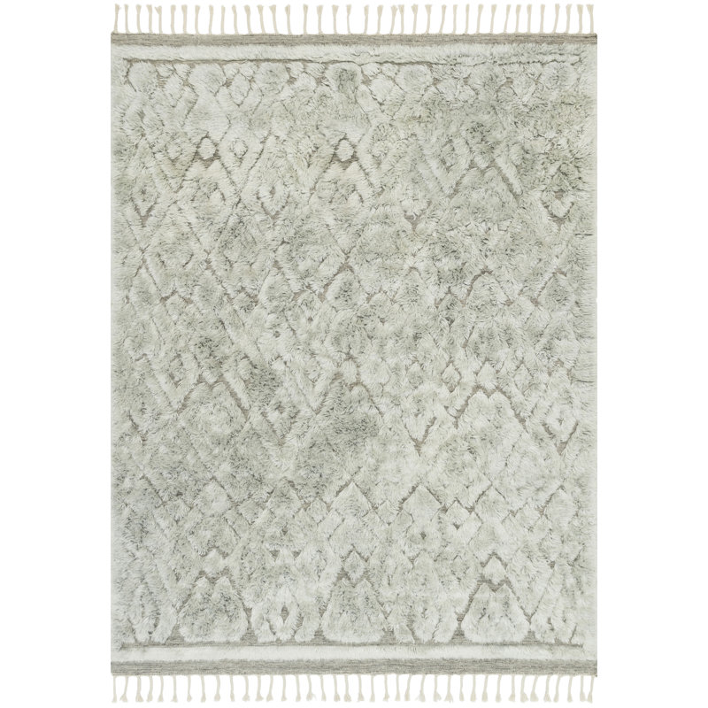 Tapis gris / vert menthe en laine noué à la main Keshaun, Rectangle 8 pi 6 po x 11 pi 6 po