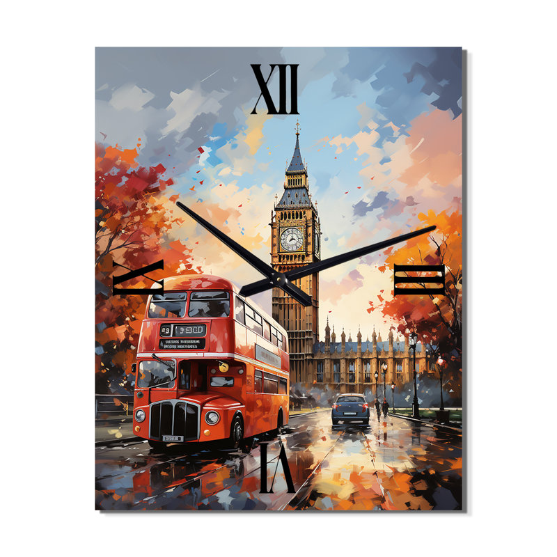 Horloge murale Peach Red City London Popart - Cityscapes, Très grand