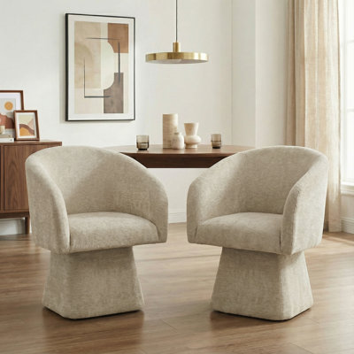 Upholstered Swivel Barrel Dining Chairs, Chenille Accent Chairs (Set Of 2)