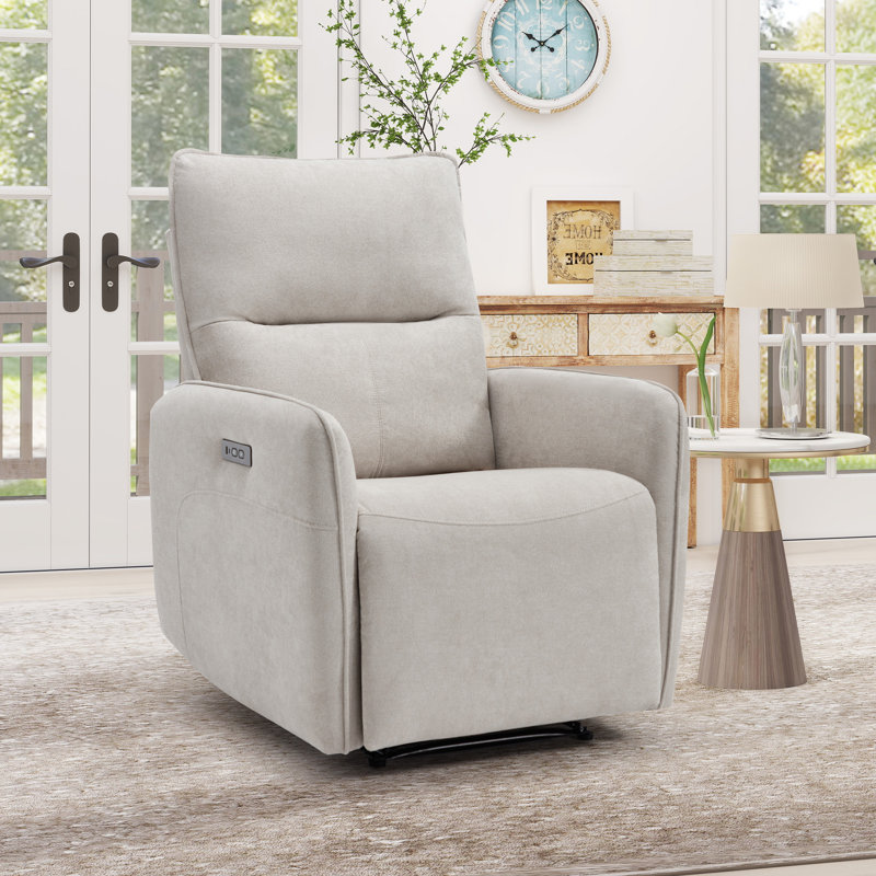 Bonin 29.5" W Upholstered Power Recliner with Dual USB Ports, Baby Blue