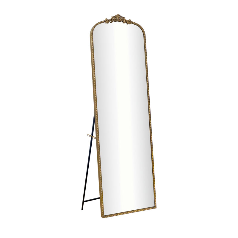 Miroir de plancher arqué antique orné pleine longueur / autoportant, 22 x 65 pouces, or rétro, Vintage Gold, 65 po x 22 po