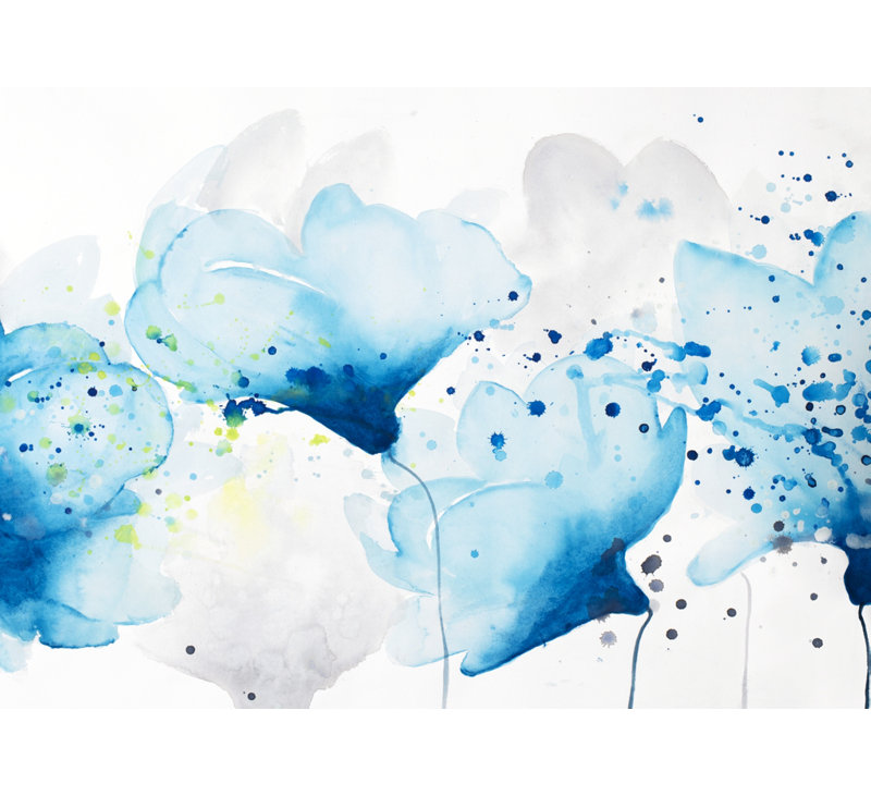 Aquarelle, peinture, éclaboussures de fleurs - décor de toile contemporaine bleue
