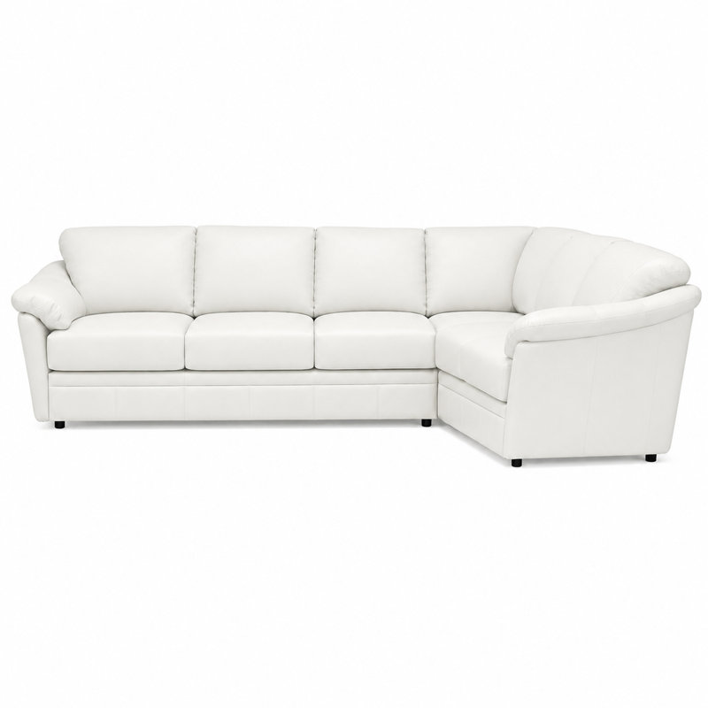 Canapé modulaire en cuir fleur Ramdev, Cuir véritable blanc, Orienté à gauche (vu de face)