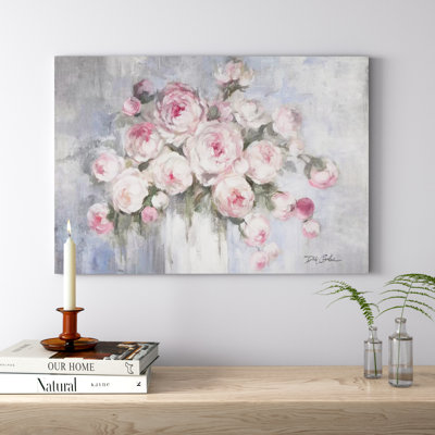 Peonies in White Vase 1 Piece Wrapped Canvas Painting