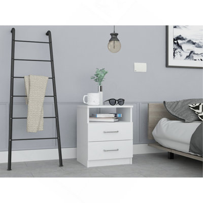 Table de chevet Napoles, table de bout, plateau supérieur supérieur, deux tiroirs, une tablette - blanc