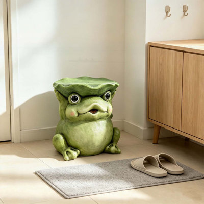 Statue de grenouille mignonne 12 po avec chapeau de feuille de lotus