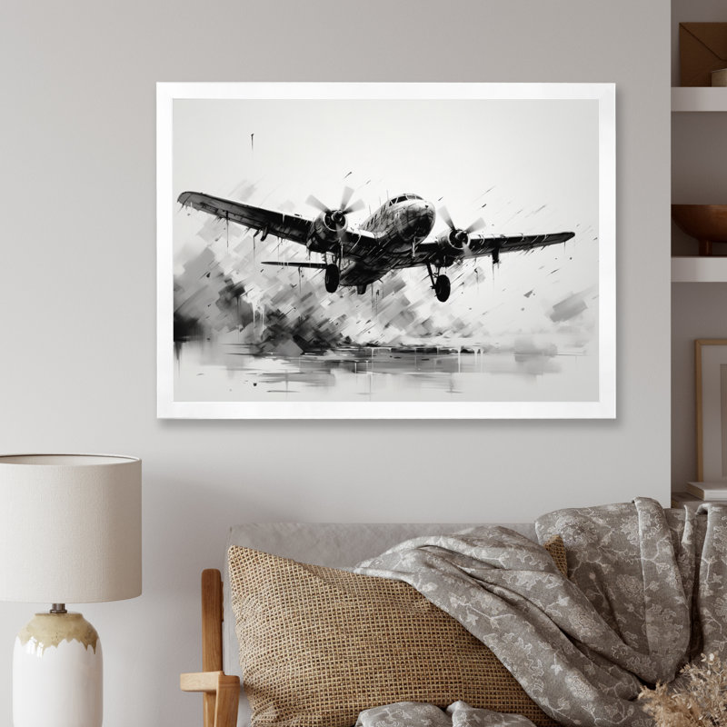 Expressive Plane Airborne - Décoration murale avion, H 16 po x l 32 po x P 1 po, Cadre simple blanc