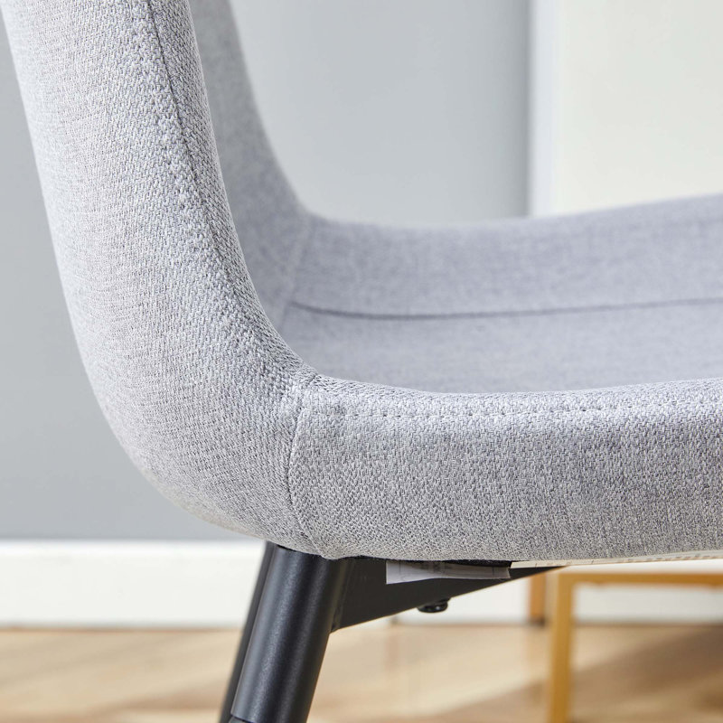 Chaise de salle à manger rembourrée en lin avec dossier rembourré et siège intégré, 6, Gris clair