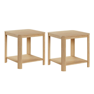 Rounded Corner End Tables Set of 2 with Vertical Wave Grain Design