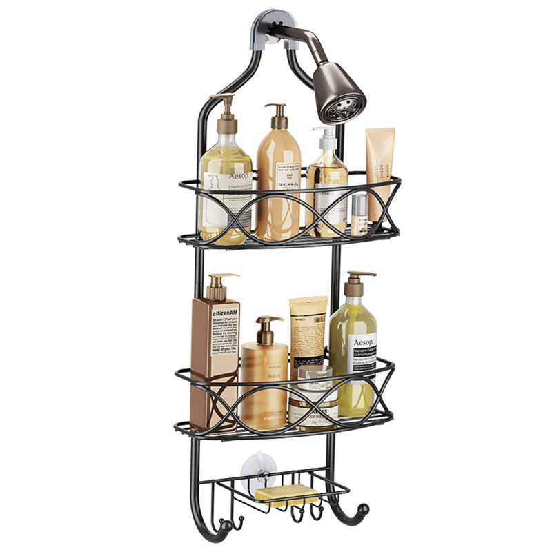 Three-tier Hanging Shower Caddy with Hooks, Bathroom Shower Organizer