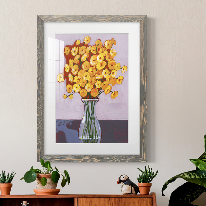 Daisy Bouquet I Premium encadré mat - prêt à être accroché, H 24 po x l 20 po x P 1 po, Encadré gris