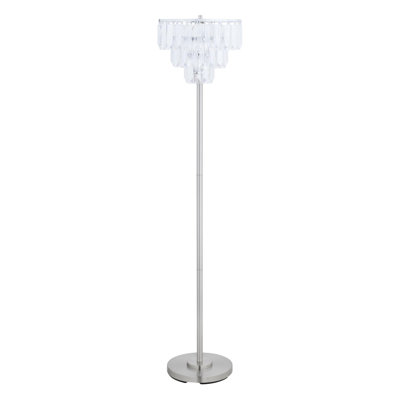 Lampe sur pied suspendue en métal et cristal 61 pouces chrome