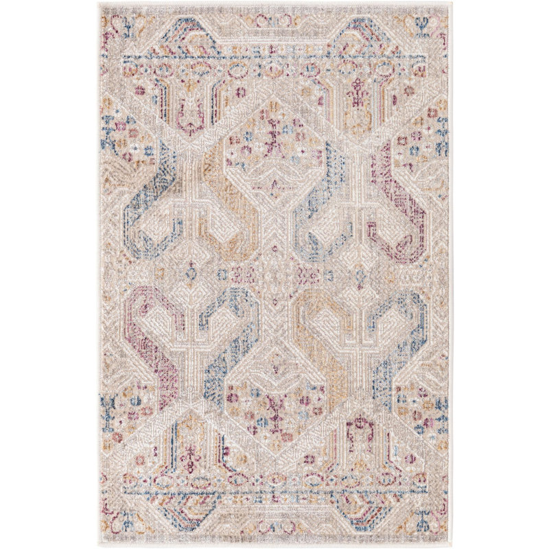 Tapis contemporain de style ivoire / doré Amiliya, Rectangle 2 pi x 3 pi