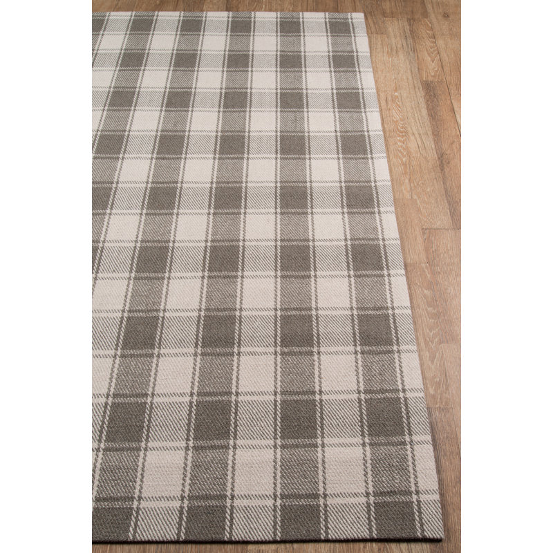 Marlborough Wool Plaid Area Rug in Gray, Rectangle 5' x 8'