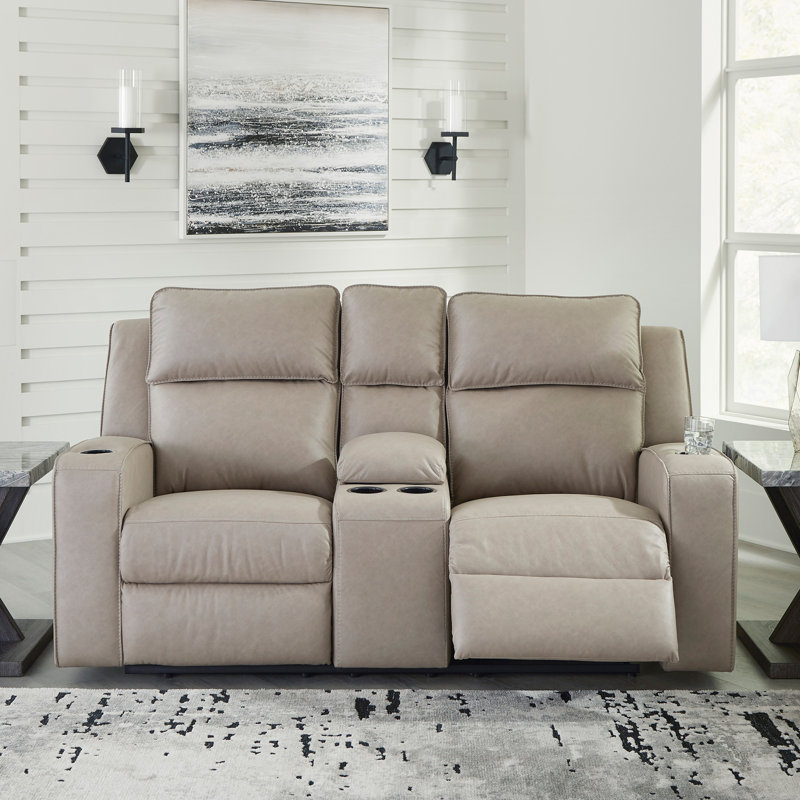 Stockley 77" Vegan Leather Power Reclining Loveseat, Gray Faux Leather