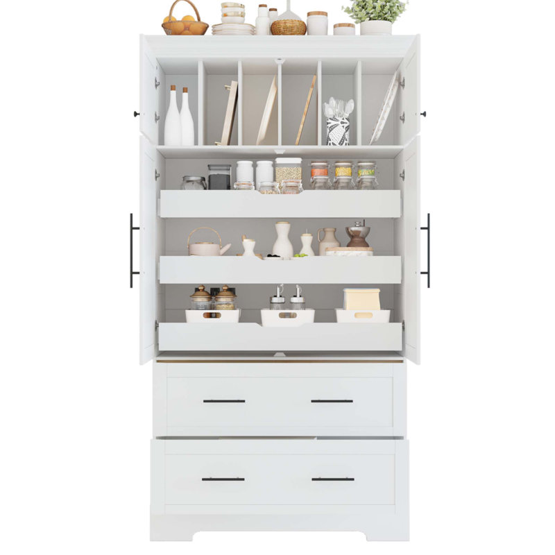 Garde-manger autoportant 40 po x 18 po x 72,6 po Farmhouse, Blanc/Noir