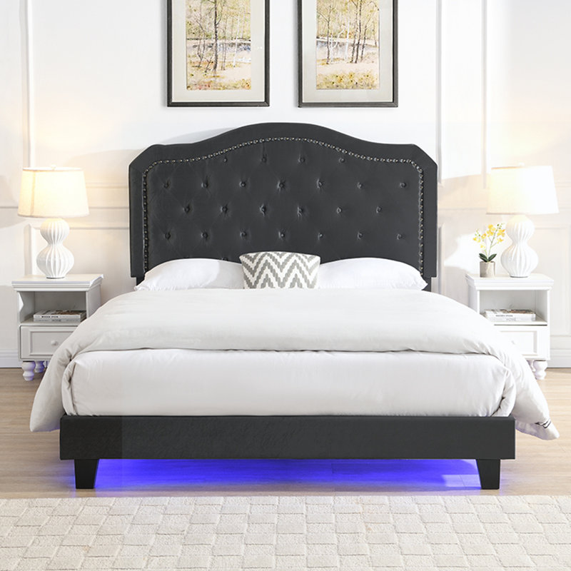 House of Hampton® Upholstered Bed Button Tufted with Curve Design | Wayfair
