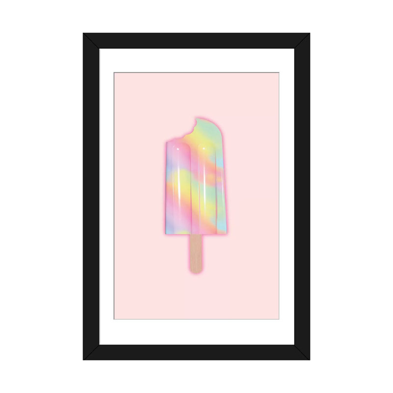 « licorne popsicle », impression sur toile tendue, H 24 po x l 16 po x P 1 po, Papier d'art encadré noir, Blanc
