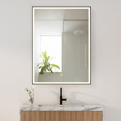 Atyana Surface-Mount/Reccessed LED Lighted Bathroom Black Aluminum Mirror Medicine Cabinet