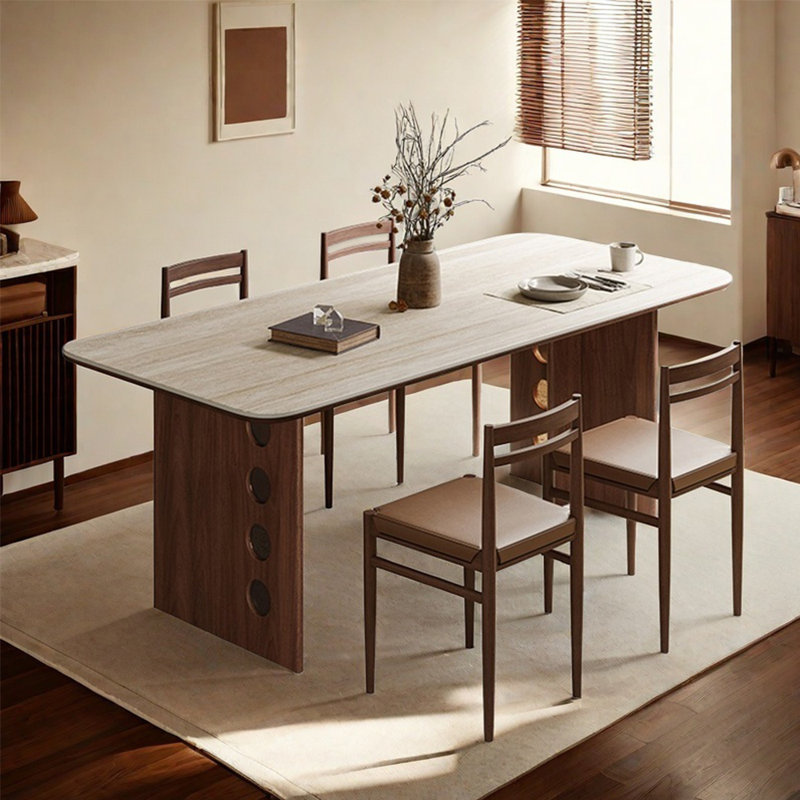 Simple retro rectangular dining table set, 29.5"H x 55.1"L x 31.5"W