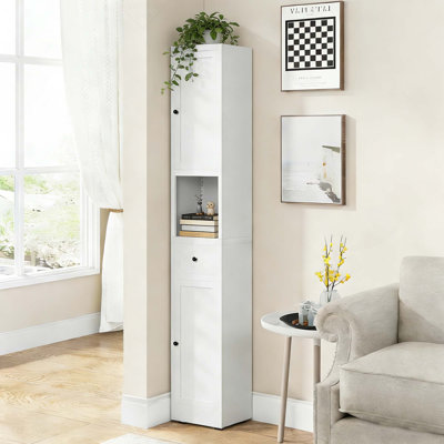 71-Inch Tall 5-Tier Narrow Metal Bathroom Storage Cabinet With 2 Doors & Adjustable Shelves For Kitchen, Laundry Room, Pantry