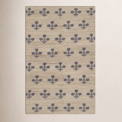 Orchard Blue Hand-Woven Block Print Jute Rug