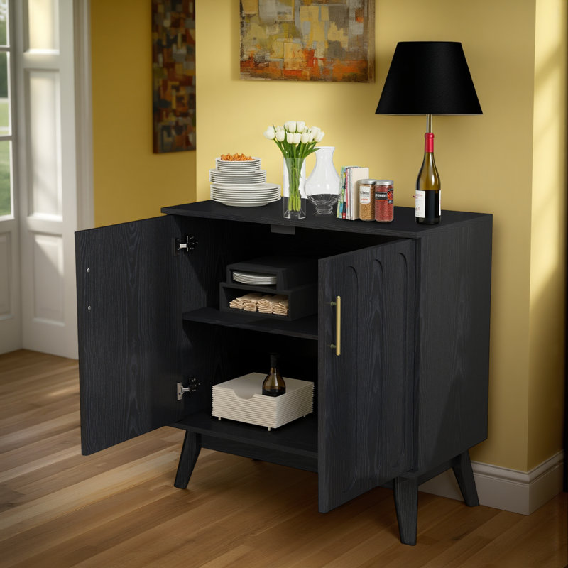 Wood Sideboard Buffet Cabinet with Adjustable Shelves & Outlet Holes