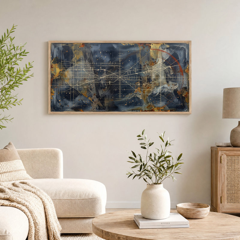 Tableau mural sur toile à grille géométrique bleu marine et rouille