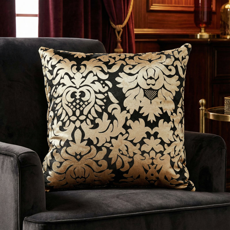  Damask Accent Throw Pillow, Gold