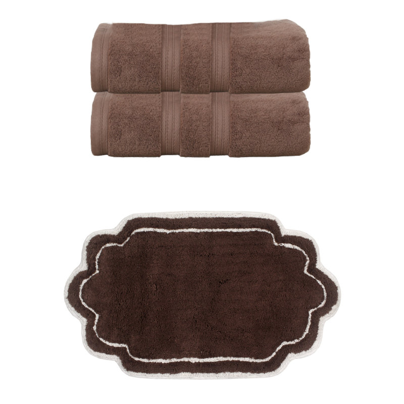 Talbert Collection 100% Soft Cotton Towel Set & 21x34" Bath Rug, 3 Piece Towel Set, Chocolate