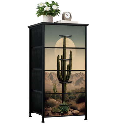 Commode pour chambre à coucher avec 4 tiroirs de rangement Cactus Desert Saguaro sous la pleine lune
